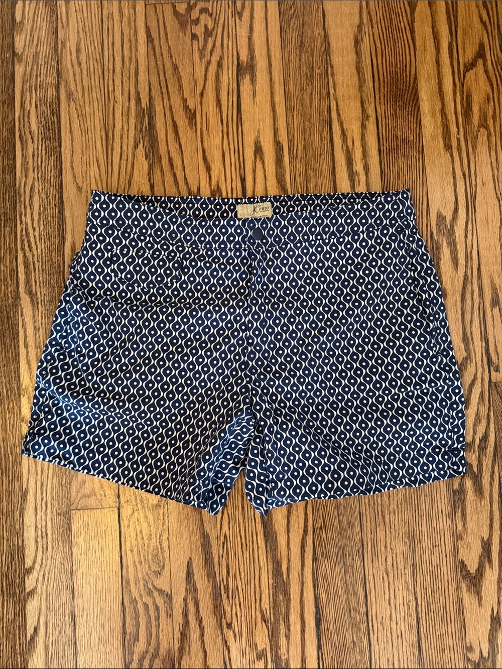 J. Crew Navy and White Geometric Swim Trunks